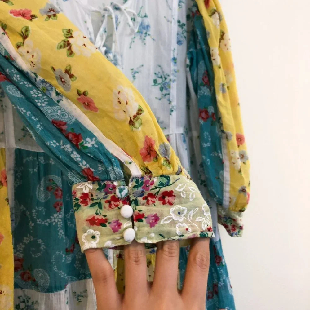 LoveShackFancy Bex Patchwork Floral Bohemian Cottage Core Cotton Maxi Dress M - Picture 5 of 9
